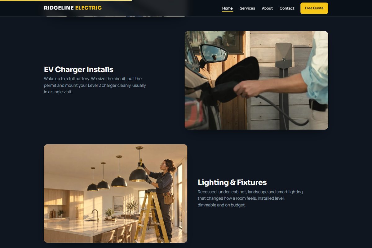 Ridgeline Electric concept site: services section