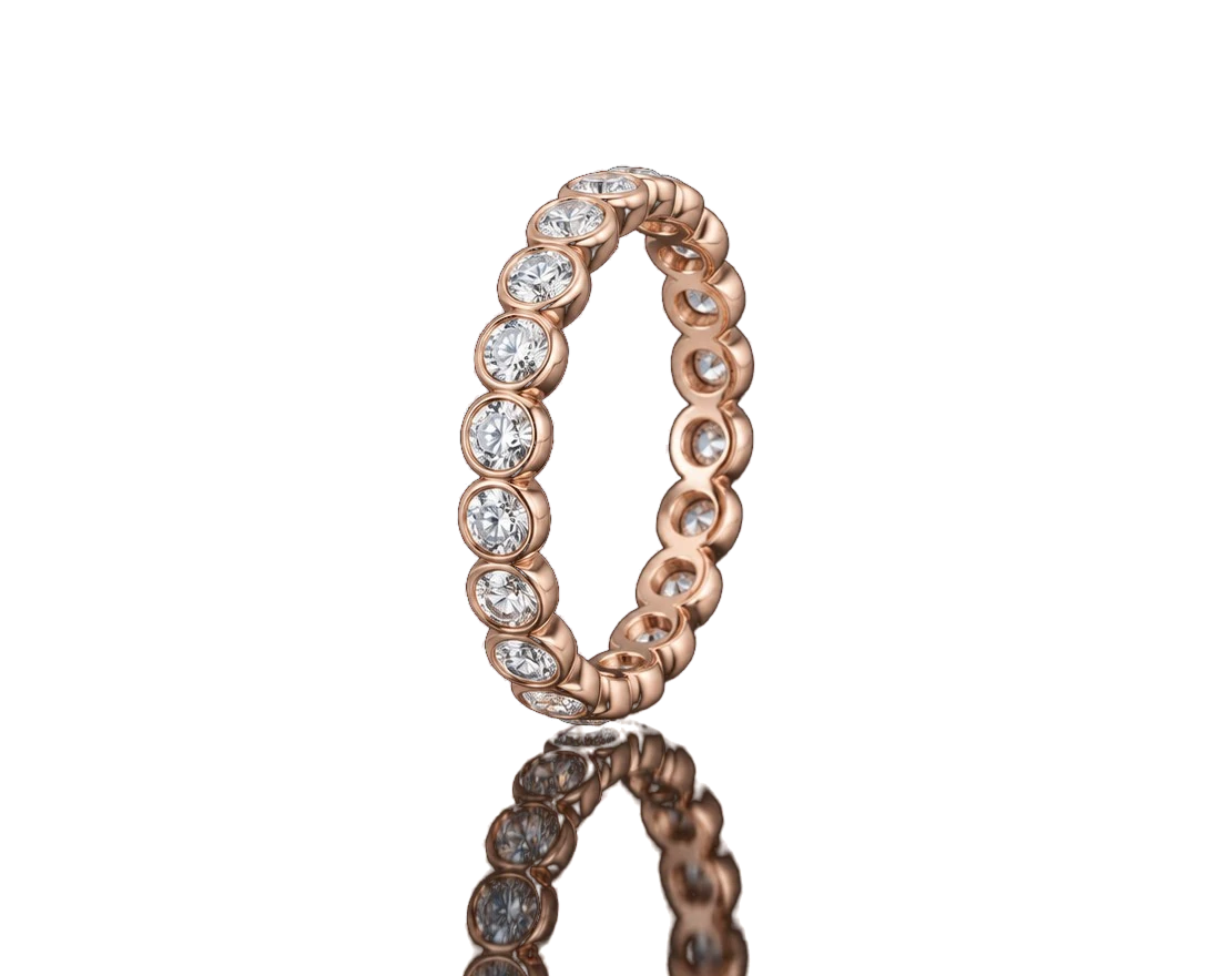Bezel-set round diamond eternity band in rose gold
