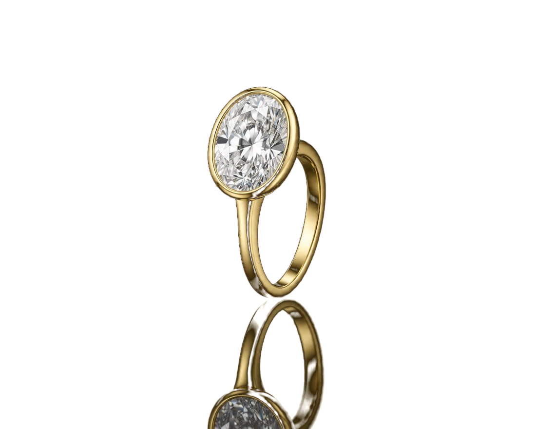 Oval diamond in a yellow gold bezel setting