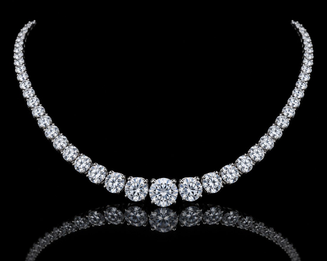 Graduated round diamond riviera necklace in white gold